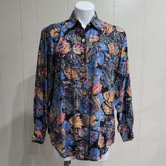 Westbound Tops - Vintage Abstract Floral Shirt Sz S Oversized Westbound 90's Bohemian Blouse